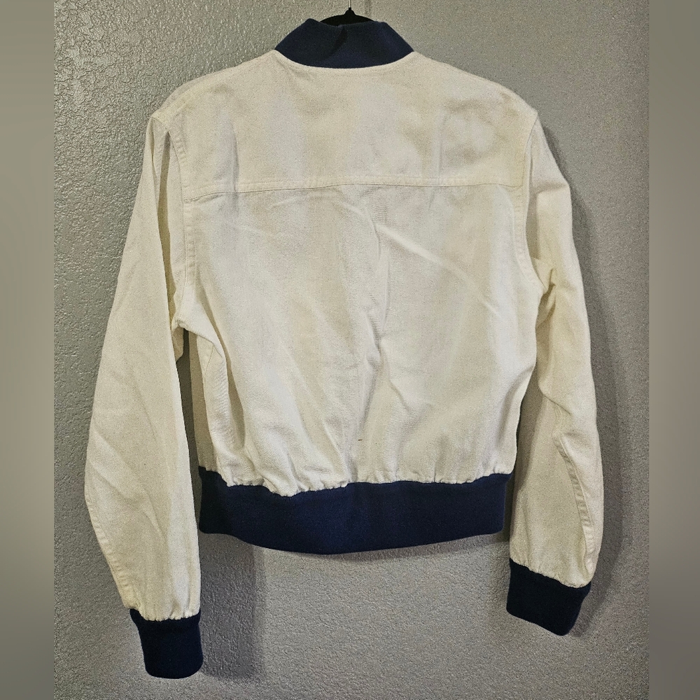 Ralph Lauren Collection White Linen Blend Navy Bomber Jacket - Picture 6 of 8
